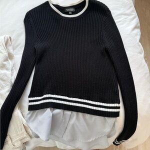 Topshop Black and White Crew Neck Sweater with Ribbed Texture